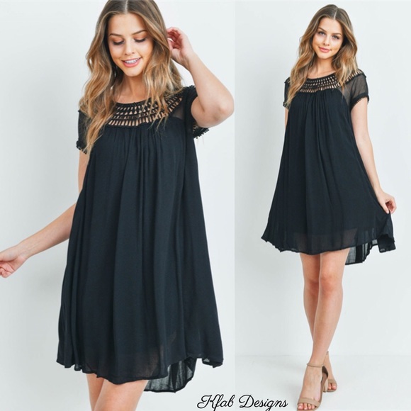 ❤️LAST 1! Black Crochet/Lace Detail Lined Dress! - Picture 3 of 7